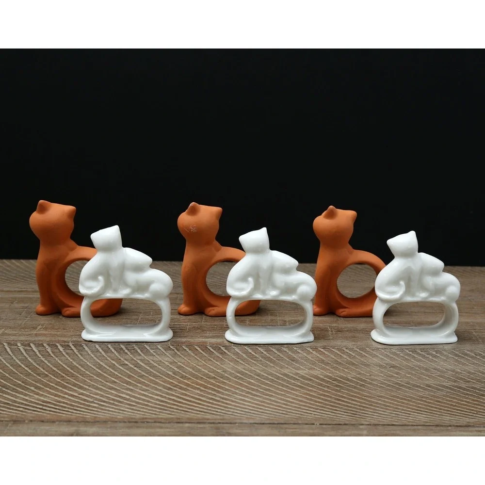 Vintage Cat Napkin Rings, Ceramic,‎ Set of 6